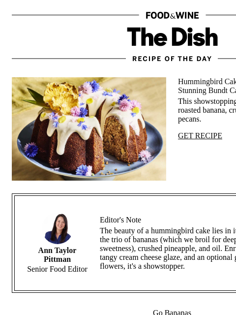 foodandwine newsletter: Hummingbird Bundt Cake