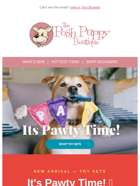 poshpuppyboutique newsletter: 🎉 It's Pawty Time! New Party Animal 5-Piece Toy S...