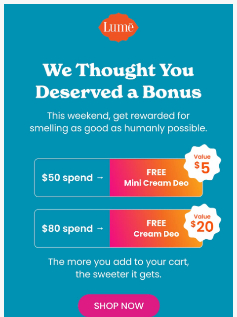 lumedeodorant newsletter: Get $25 in gifts just for shopping! 🎁