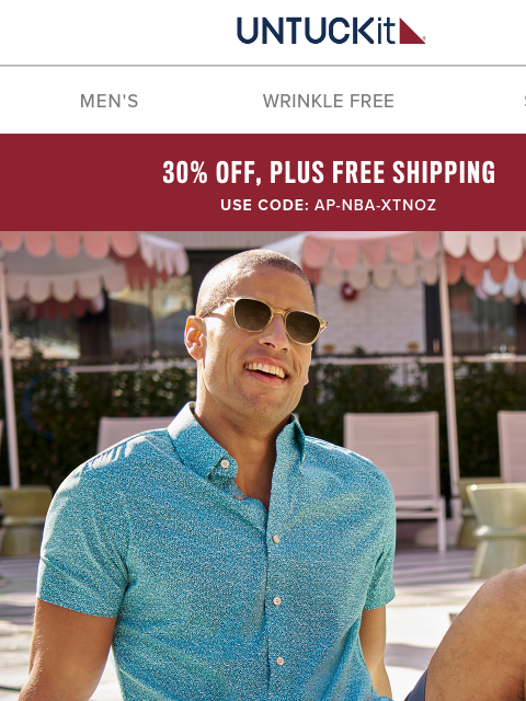 untuckit newsletter: NEW Performance (& more): 30% Off