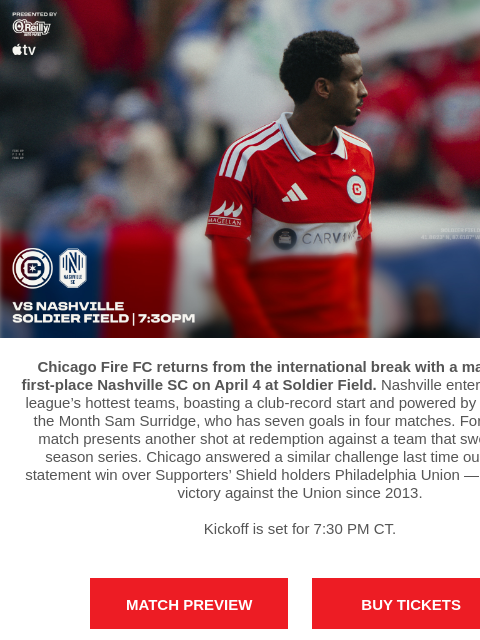 chicagofirefc newsletter: TONIGHT: Chicago Fire vs Nashville SC