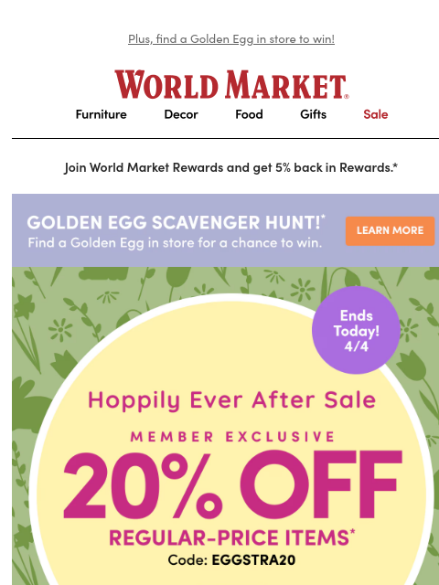 emailworldmarket newsletter: LAST CHANCE to claim your FREE GIFT + 20% off! 🎁�...