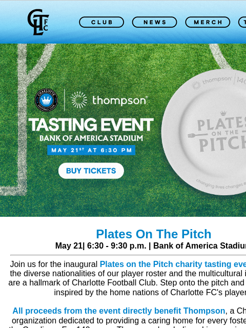 charlottefootballclub newsletter: You're Invited: Plates on the Pitch 🍽️