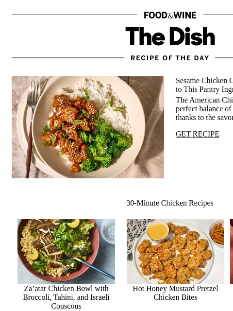 foodandwine newsletter: Sesame Chicken