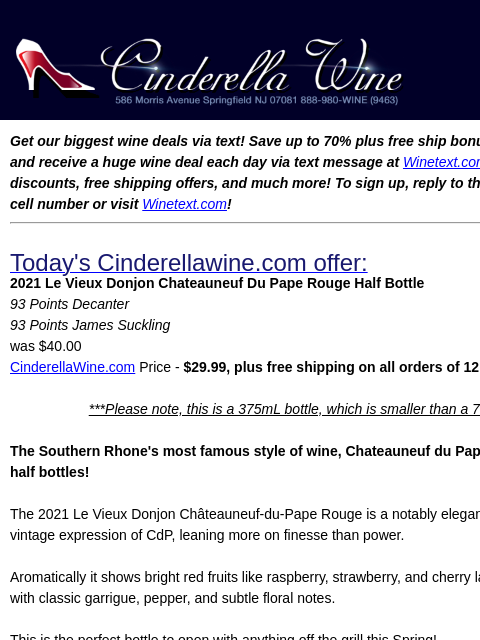 winelibrary newsletter: 2021 Le Vieux Donjon Chateauneuf Du Pape Rouge Hal...