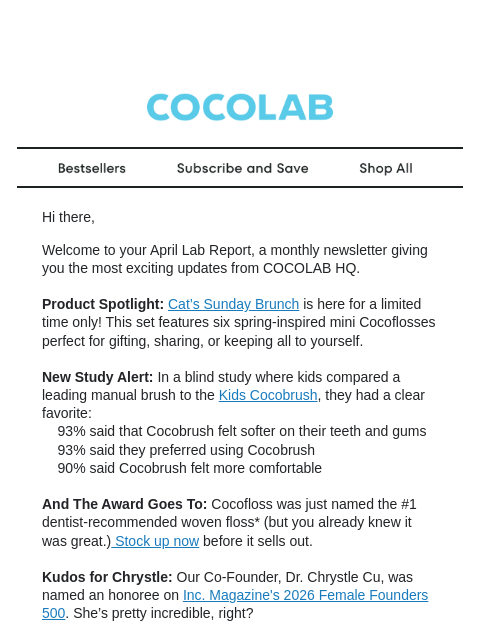 cocolab newsletter: The April Lab Report