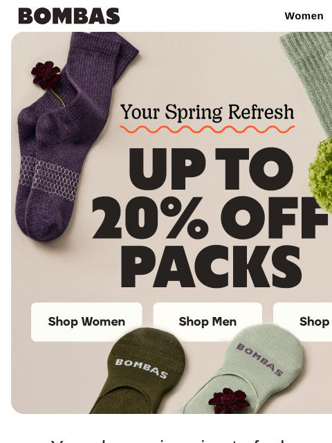 bombas newsletter: Up to 20% Off Your Spring Refresh