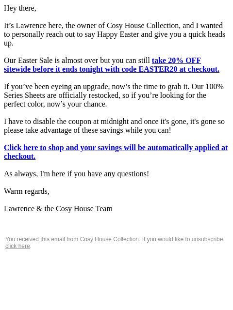 cosyhousecollection newsletter: RE: Ending in a few hours!