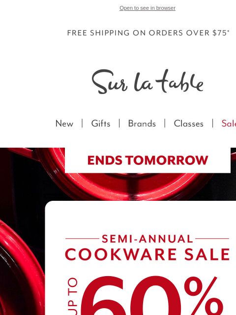 surlatable newsletter: ⏲️ Ends Tomorrow: Semi-Annual Cookware Sale