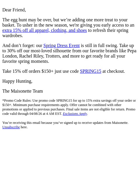 maisonette newsletter: One More Treat for Your Basket...