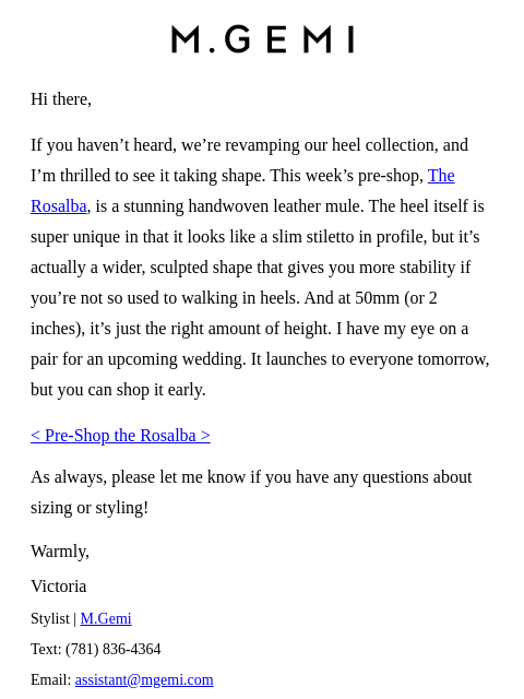 mgemi newsletter: Pre-Shop The Rosalba