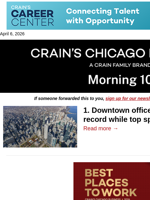 crainalerts newsletter: Office vacancies climb again as options shrink