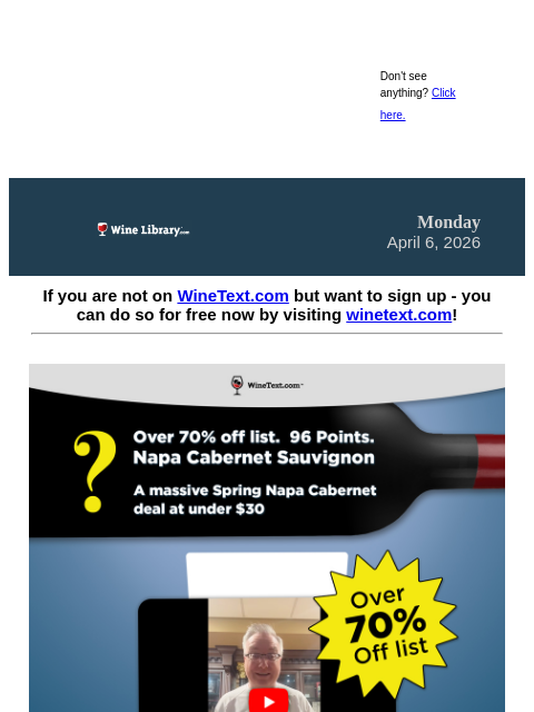 winelibrary newsletter: It's 7 days away! A massive Spring Napa Cabernet d...