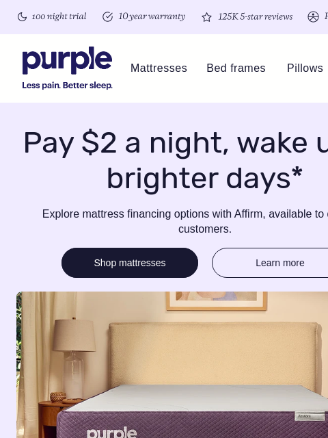 purple newsletter: Better sleep, from $2 a night with Affirm
