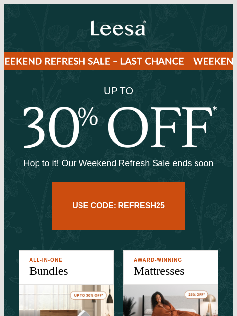 leesasleep newsletter: Get up to 30% off everything in your basket