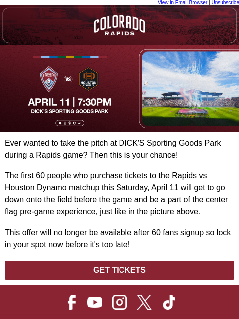 thecoloradorapids newsletter: Your chance to be on the field pregame as the Rapi...