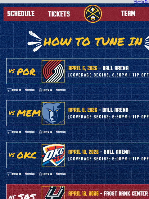 thedenvernuggets newsletter: Tune In as the Nuggets Take On the Trail Blazers, ...