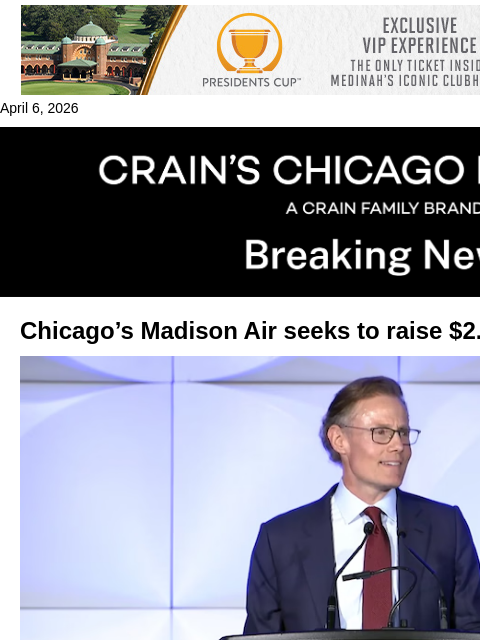 crainalerts newsletter: Chicago's Madison Air sets $2.23B IPO plan