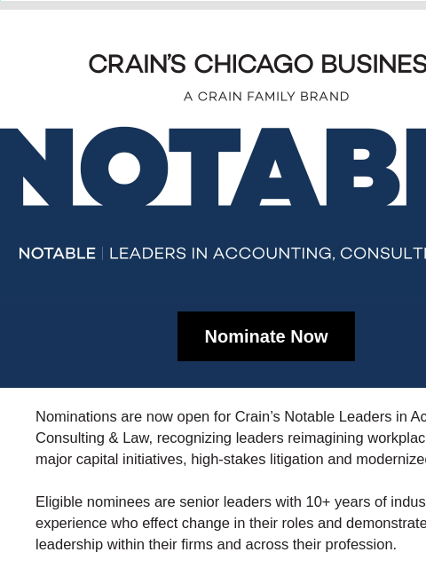 crainalerts newsletter: [Nominations Open] Notable Leaders in Accounting, ...