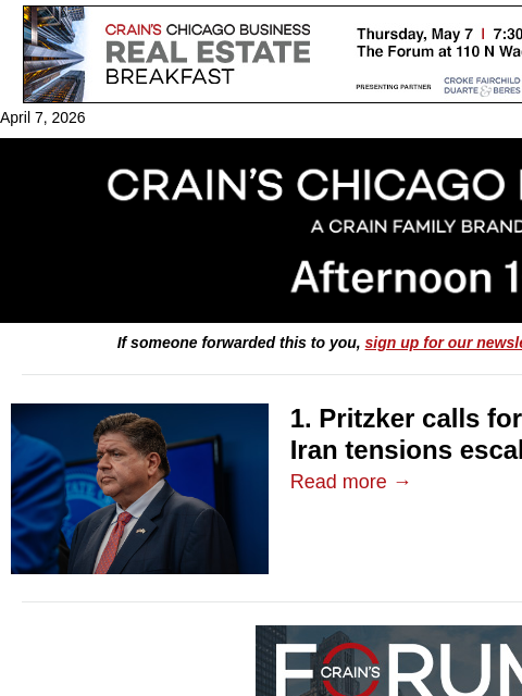 crainalerts newsletter: Pritzker: Invoke 25th Amendment on Trump​
