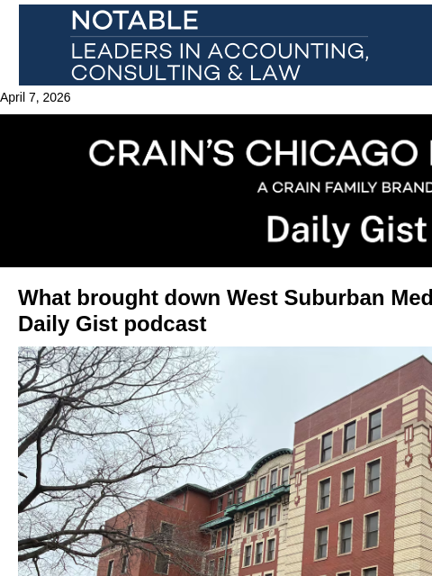 crainalerts newsletter: What brought down West Suburban Medical Center: Cr...