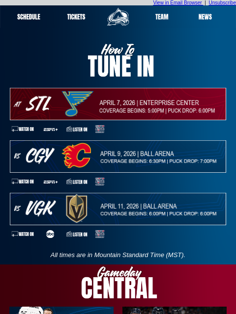 thecoloradoavalanche newsletter: Tune In as the Avalanche Take on the Blues, Flames...