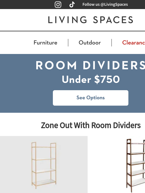 livingspaces newsletter: Zone Out with Room Dividers UNDER $750