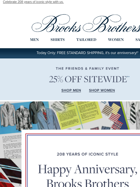 brooksbrothers newsletter: It’s our anniversary: enjoy 25% off & FREE SHIPPIN...