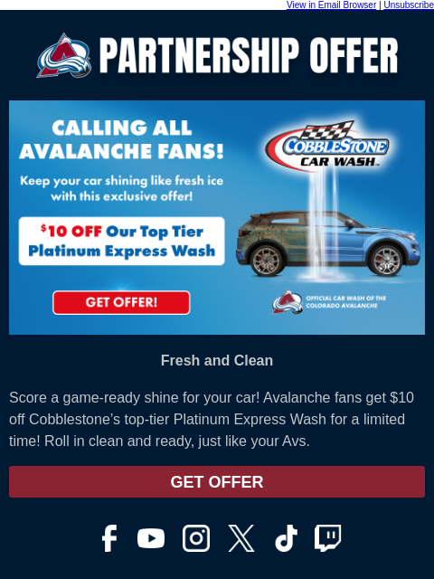 thecoloradoavalanche newsletter: ⛰️Partnership Offer: $10 Off Your Next Car Wash