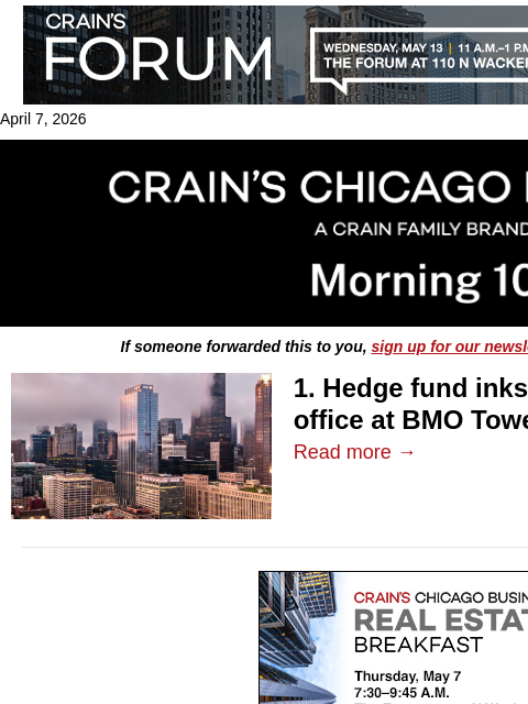 crainalerts newsletter: BMO Tower's newest tenant