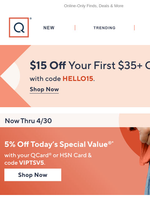qvcemail newsletter: Today! Free Ship on Beauty & TSV® + Get $15 Off