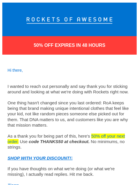 rocketsofawesome newsletter: 🚀 Thanks for Sticking with Us! 50% OFF Inside🎉