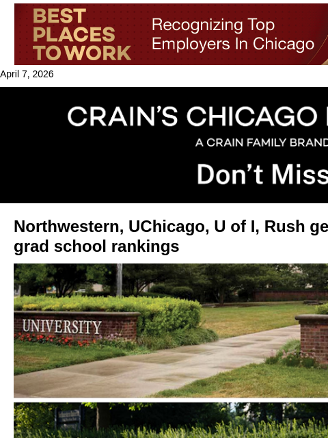 crainalerts newsletter: Illinois' top grad schools