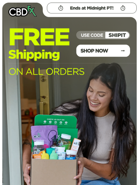 cbdfx newsletter: Free Shipping Day is almost over! 😱