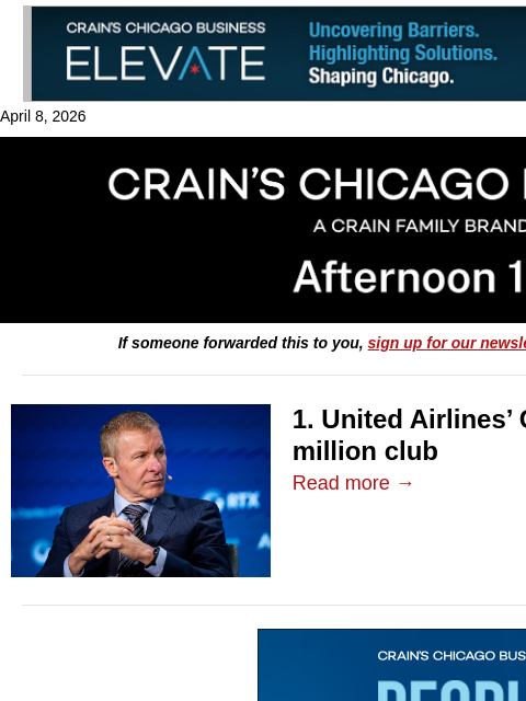 crainalerts newsletter: United CEO's pay dips, still tops $32M