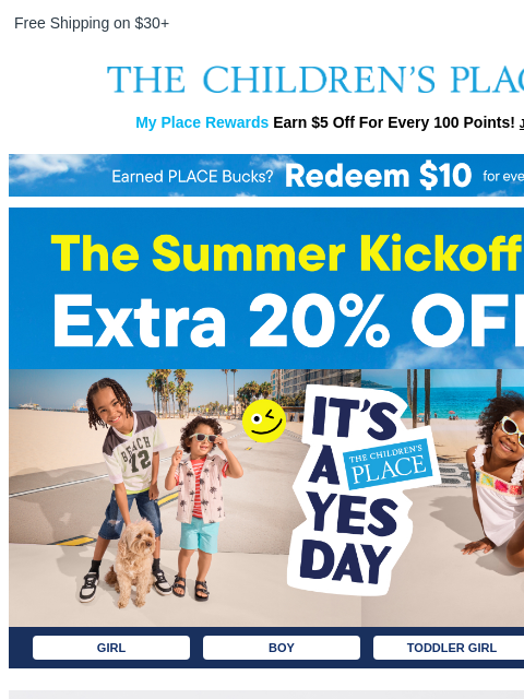 childrensplace newsletter: Cash In... $10 For Every $30 with Place Bucks!