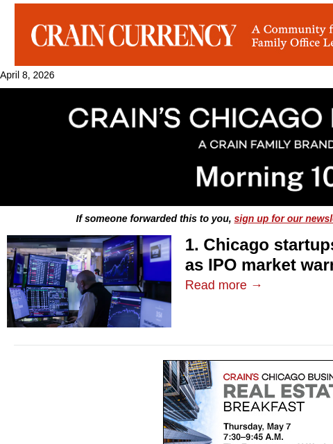 crainalerts newsletter: Startups eye long-awaited exits