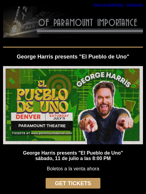 kroenkeentertainment newsletter: Just Added: George Harris | Tom Papa | ELO Experie...