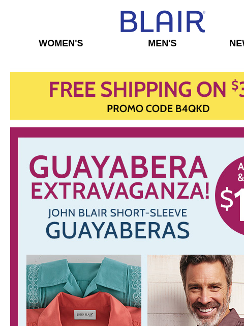 Online Only – JB Guayabera Shirts ON SALE! * 80% Off Markdowns & Clearance! * Buy More, SAVE More on Women's Styles! * Men's Pants & Shorts from $19.99! Blair Women's Men's New