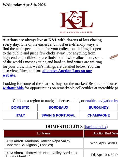 klwines newsletter: New K&L Auction Lots