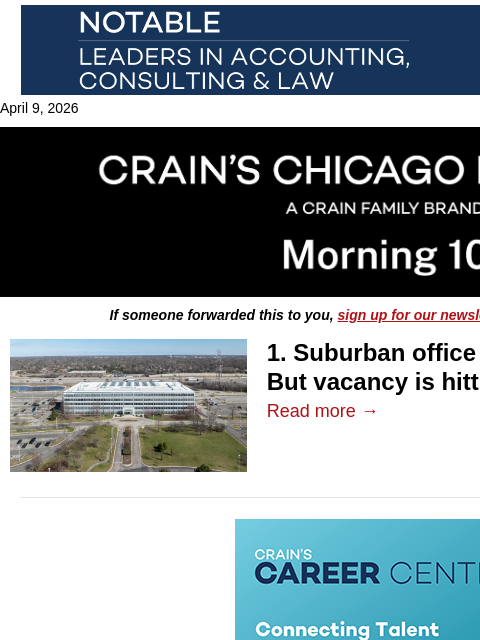 crainalerts newsletter: Suburban office vacancy hits record high