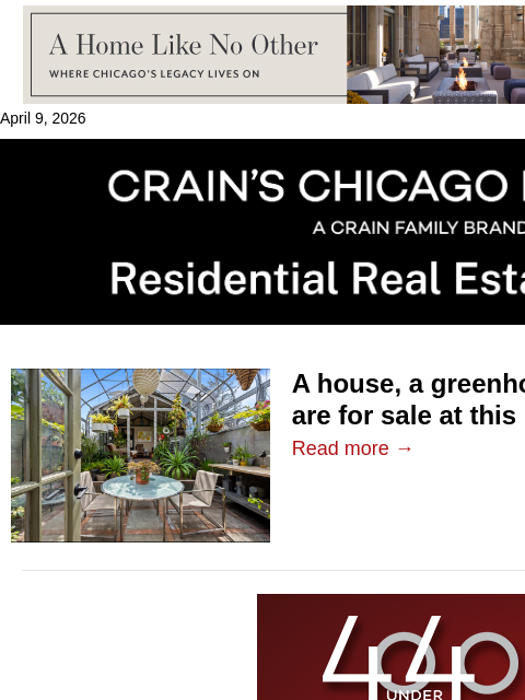 crainalerts newsletter: Wilmette home with greenhouse comes on the market