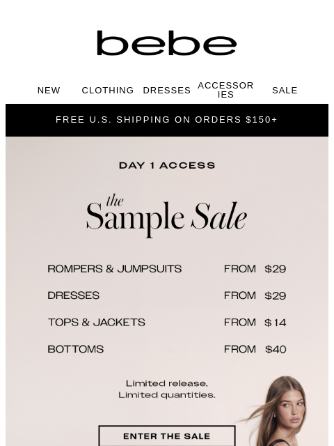 bebe newsletter: 📣 First Ever Online Sample Sale 📣