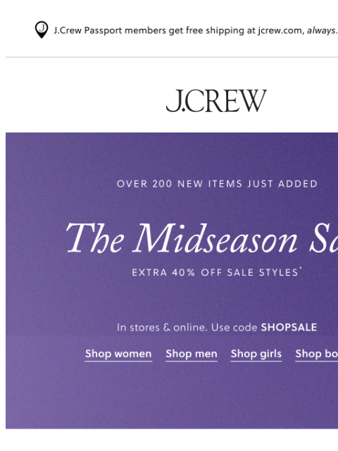 jcrew newsletter: Sale upgrade: 200+ new styles added, extra 40% off