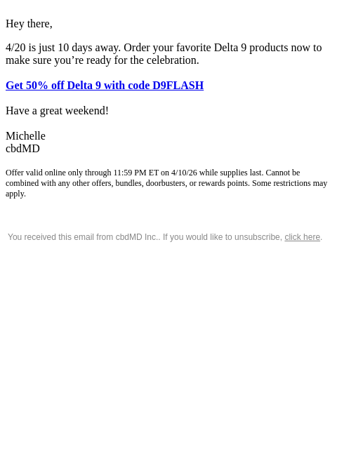 cbdmd newsletter: Guys, Final Hours: 50% Off Delta 9