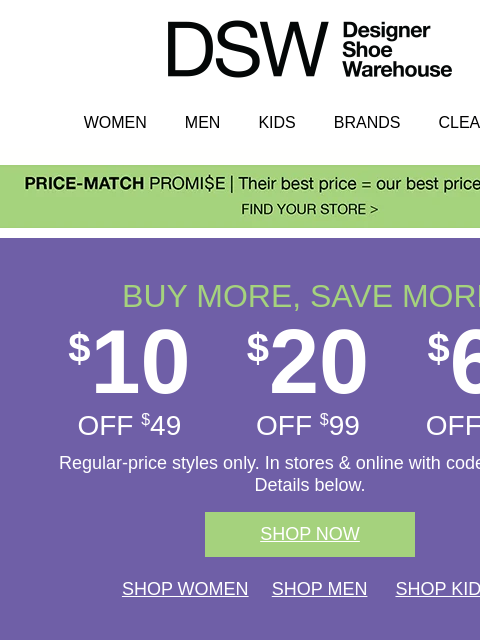 dsw newsletter: $10 off NEW arrivals