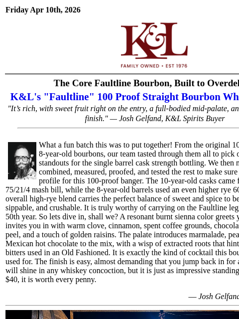 klwines newsletter: The Bourbon That Built Faultline Is Back | $39.99
