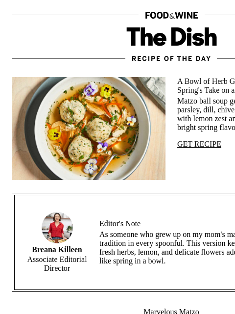 foodandwine newsletter: Herb Garden Matzo Ball Soup