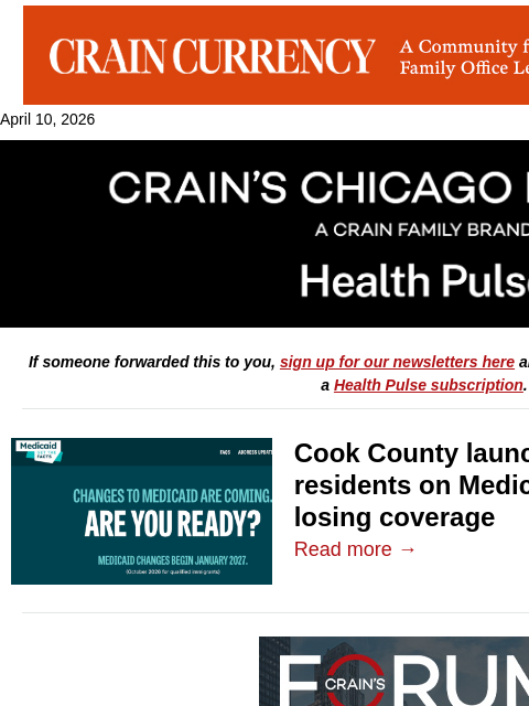 crainalerts newsletter: CCH begins Medicaid enrollment effort