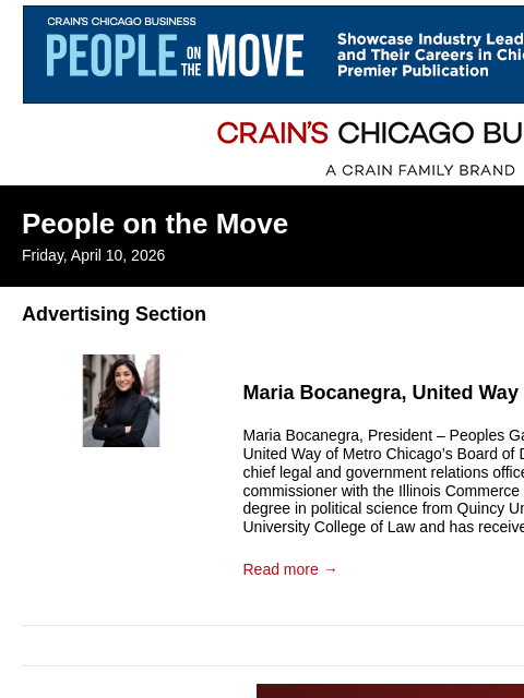 crainalerts newsletter: Crain's Chicago Business - People on the Move
